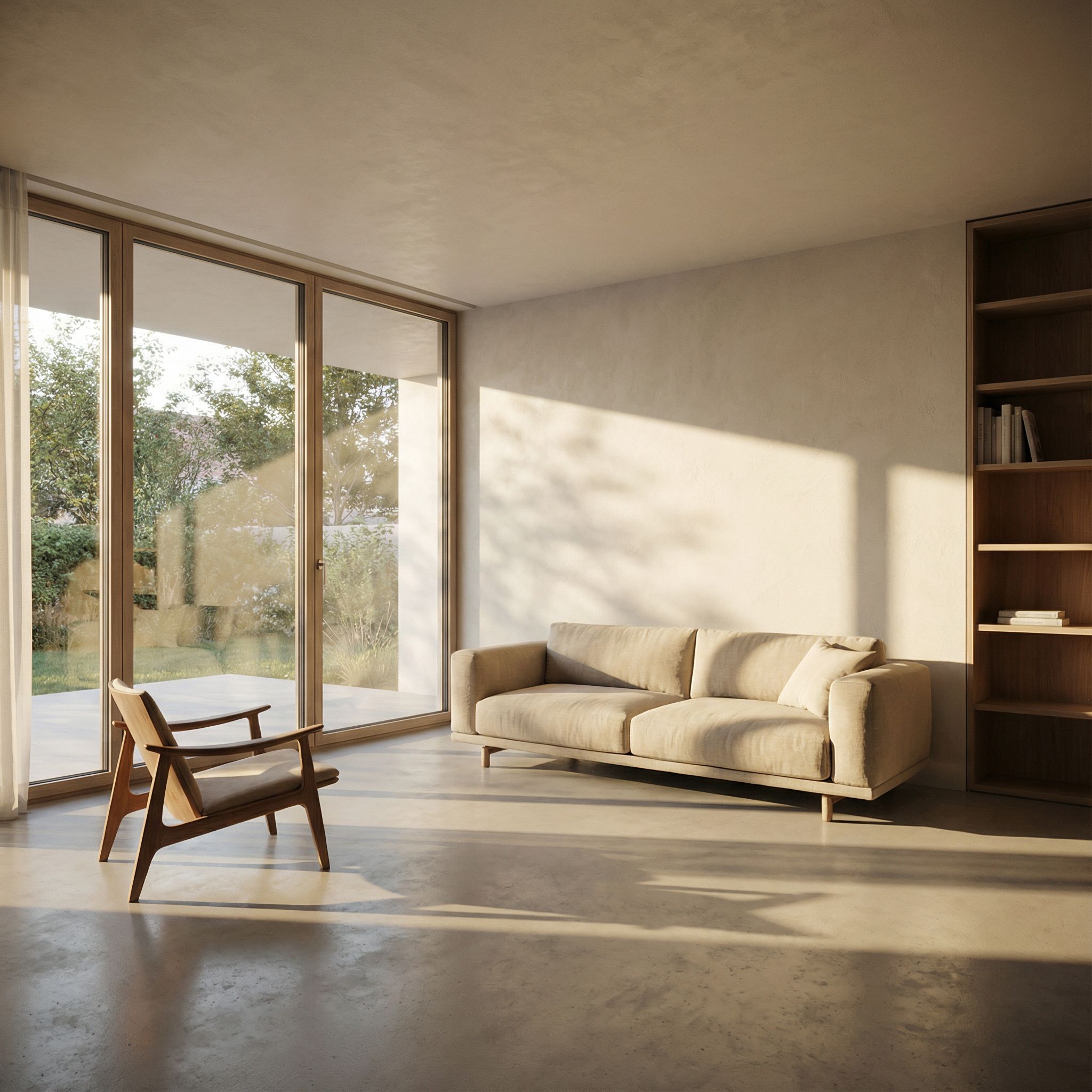 Comparison of architectural rendering with different shading techniques - soft ambient lighting versus dramatic directional lighting